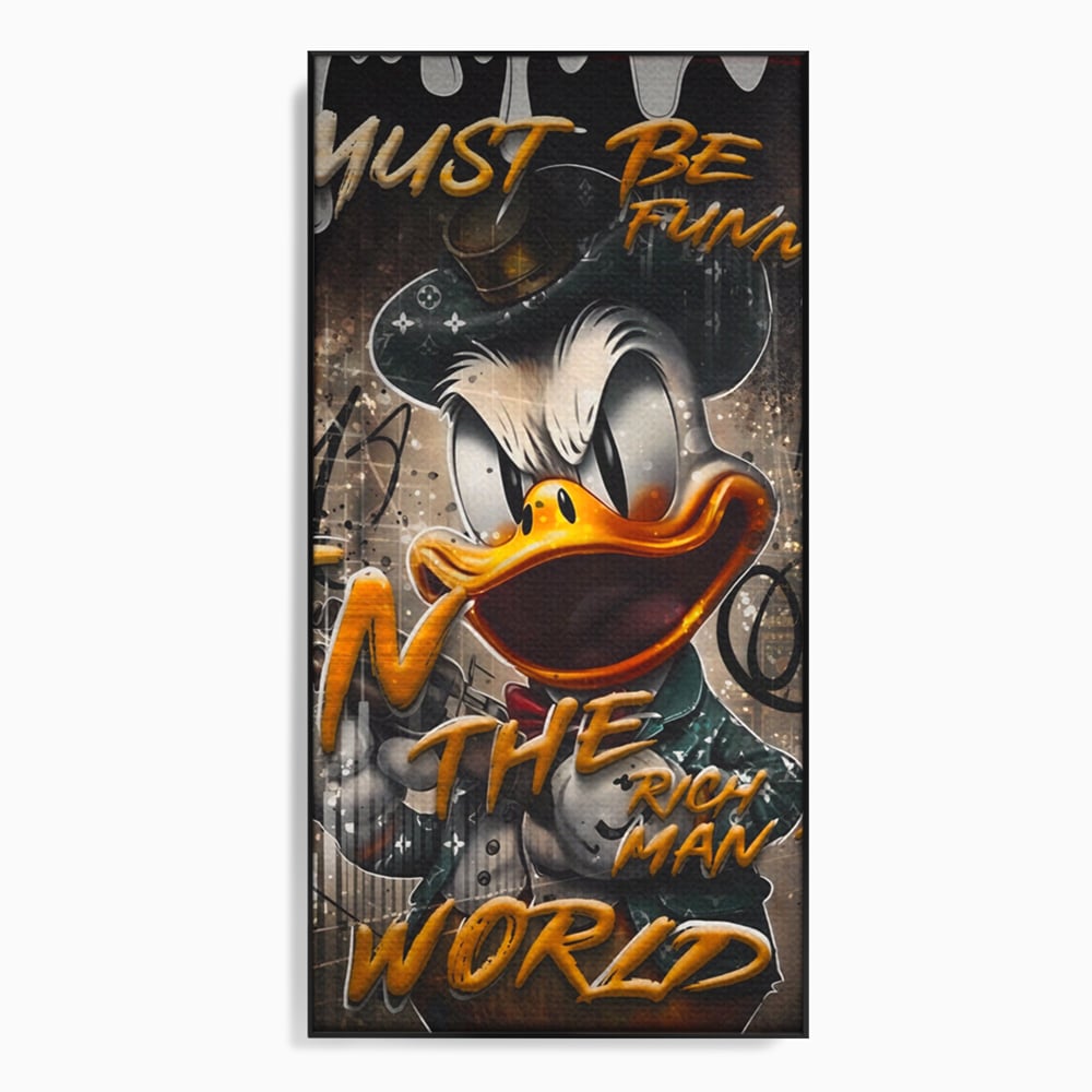 Leinwand Wandkunst Leinwand Wandkunst Premium LuxCanva® A1169, Muss lustig sein, Dekorativ, Wohnen, Dagobert Duck, Cartoons, Schlafzimmer, Kräftige Farben