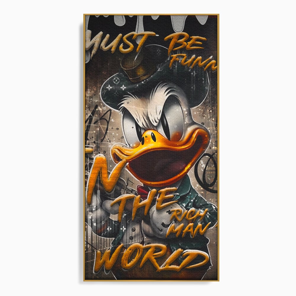 Leinwand Wandkunst Leinwand Wandkunst Premium LuxCanva® A1169, Muss lustig sein, Dekorativ, Wohnen, Dagobert Duck, Cartoons, Schlafzimmer, Kräftige Farben