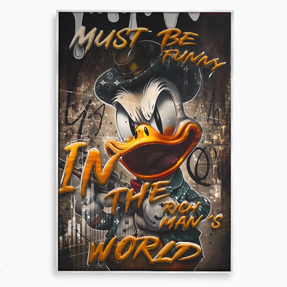 Leinwand Wandkunst Leinwand Wandkunst Premium LuxCanva® A1169, Muss lustig sein, Dekorativ, Wohnen, Dagobert Duck, Cartoons, Schlafzimmer, Kräftige Farben
