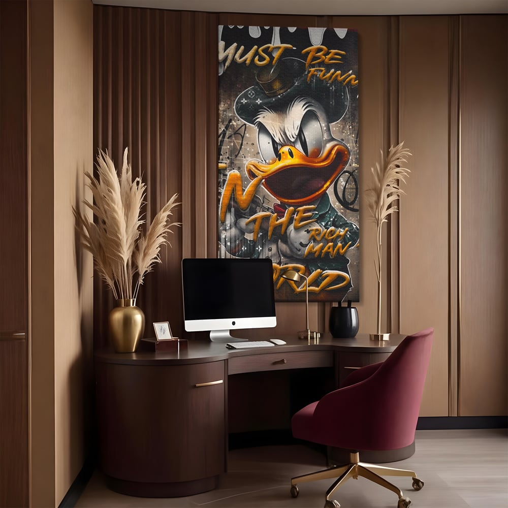 Leinwand Wandkunst Leinwand Wandkunst Premium LuxCanva® A1169, Muss lustig sein, Dekorativ, Wohnen, Dagobert Duck, Cartoons, Schlafzimmer, Kräftige Farben
