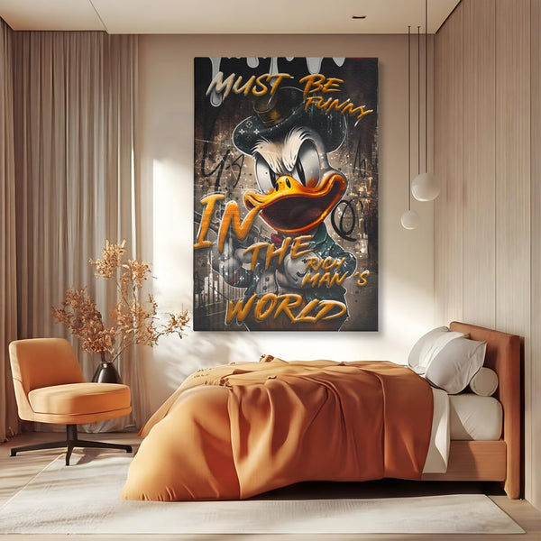 Leinwand Wandkunst Leinwand Wandkunst Premium LuxCanva® A1169, Muss lustig sein, Dekorativ, Wohnen, Dagobert Duck, Cartoons, Schlafzimmer, Kräftige Farben