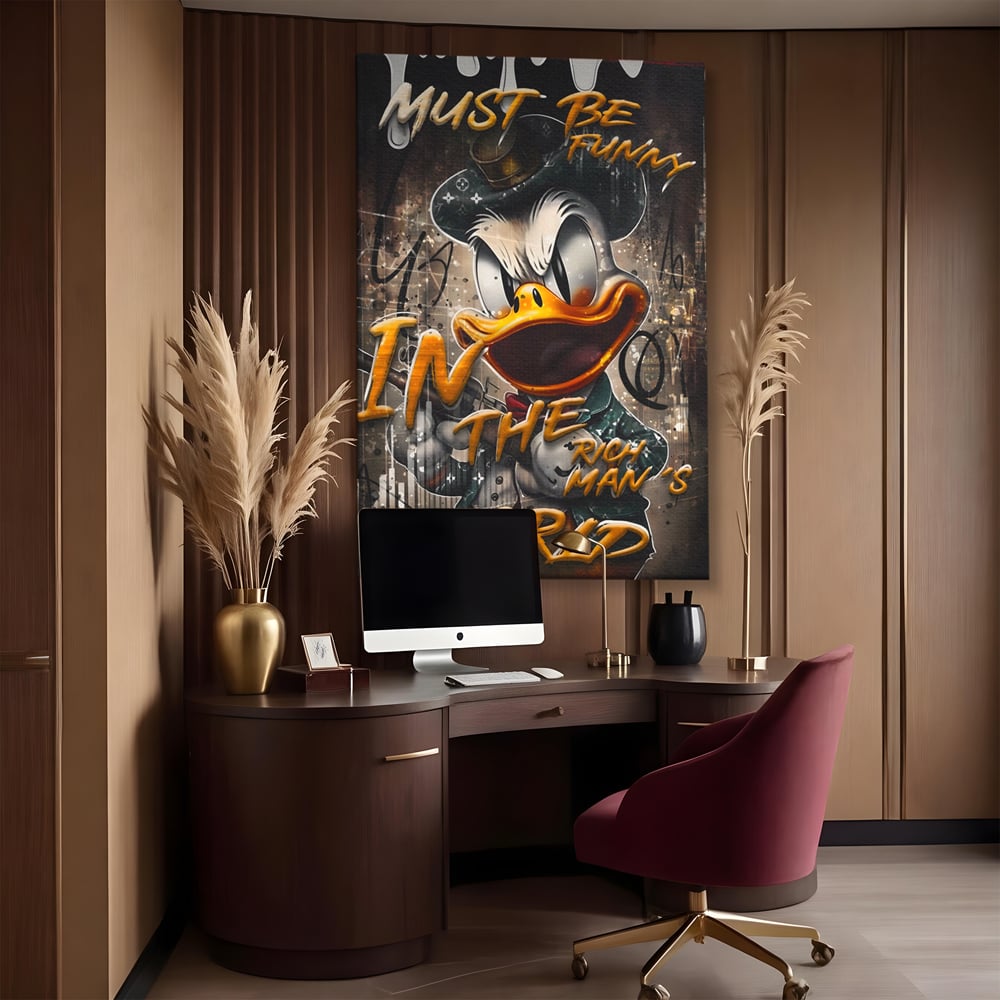 Leinwand Wandkunst Leinwand Wandkunst Premium LuxCanva® A1169, Muss lustig sein, Dekorativ, Wohnen, Dagobert Duck, Cartoons, Schlafzimmer, Kräftige Farben