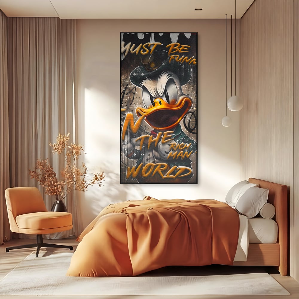Leinwand Wandkunst Leinwand Wandkunst Premium LuxCanva® A1169, Muss lustig sein, Dekorativ, Wohnen, Dagobert Duck, Cartoons, Schlafzimmer, Kräftige Farben
