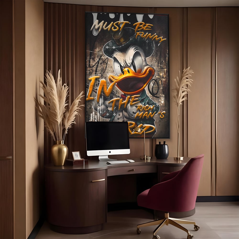 Leinwand Wandkunst Leinwand Wandkunst Premium LuxCanva® A1169, Muss lustig sein, Dekorativ, Wohnen, Dagobert Duck, Cartoons, Schlafzimmer, Kräftige Farben