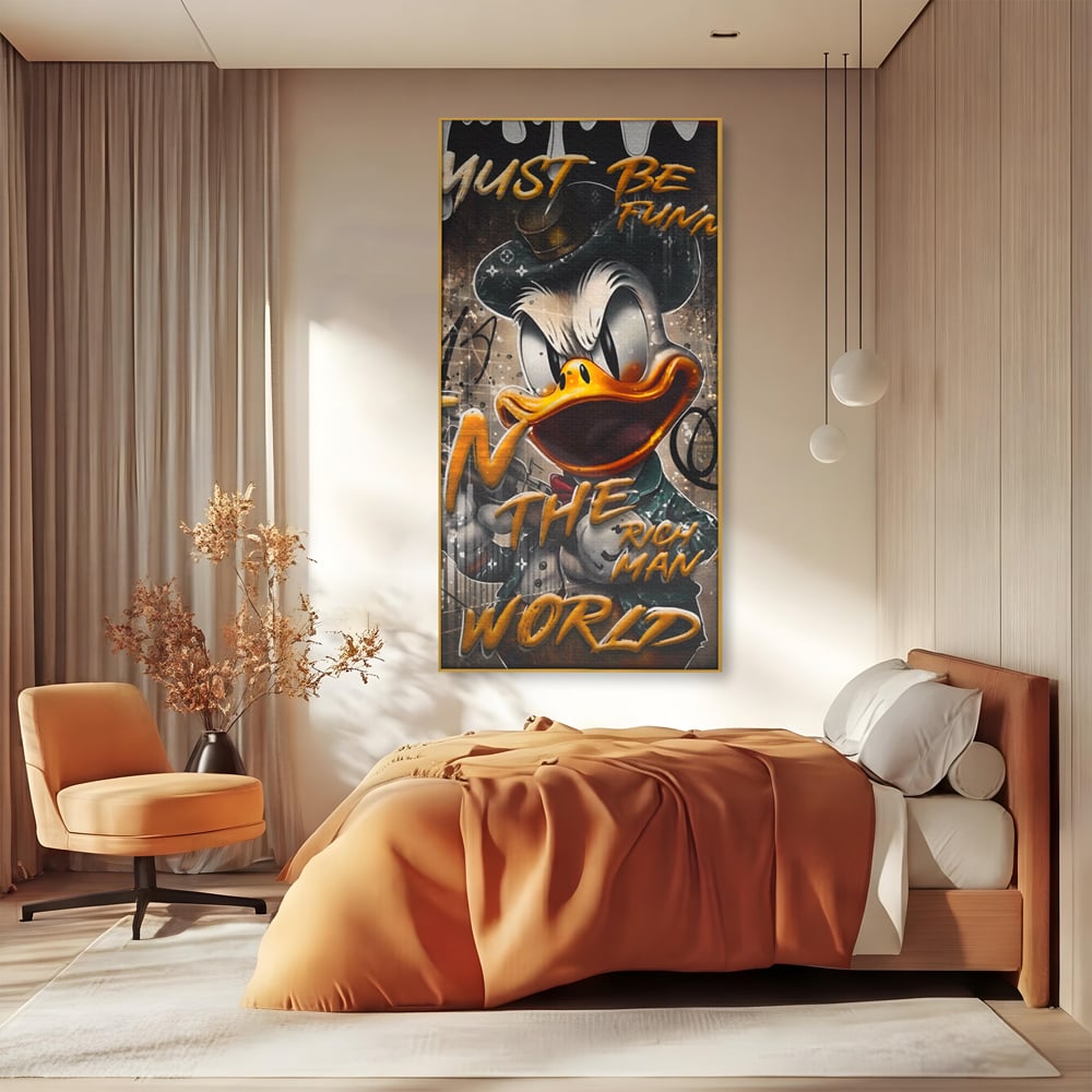 Leinwand Wandkunst Leinwand Wandkunst Premium LuxCanva® A1169, Muss lustig sein, Dekorativ, Wohnen, Dagobert Duck, Cartoons, Schlafzimmer, Kräftige Farben