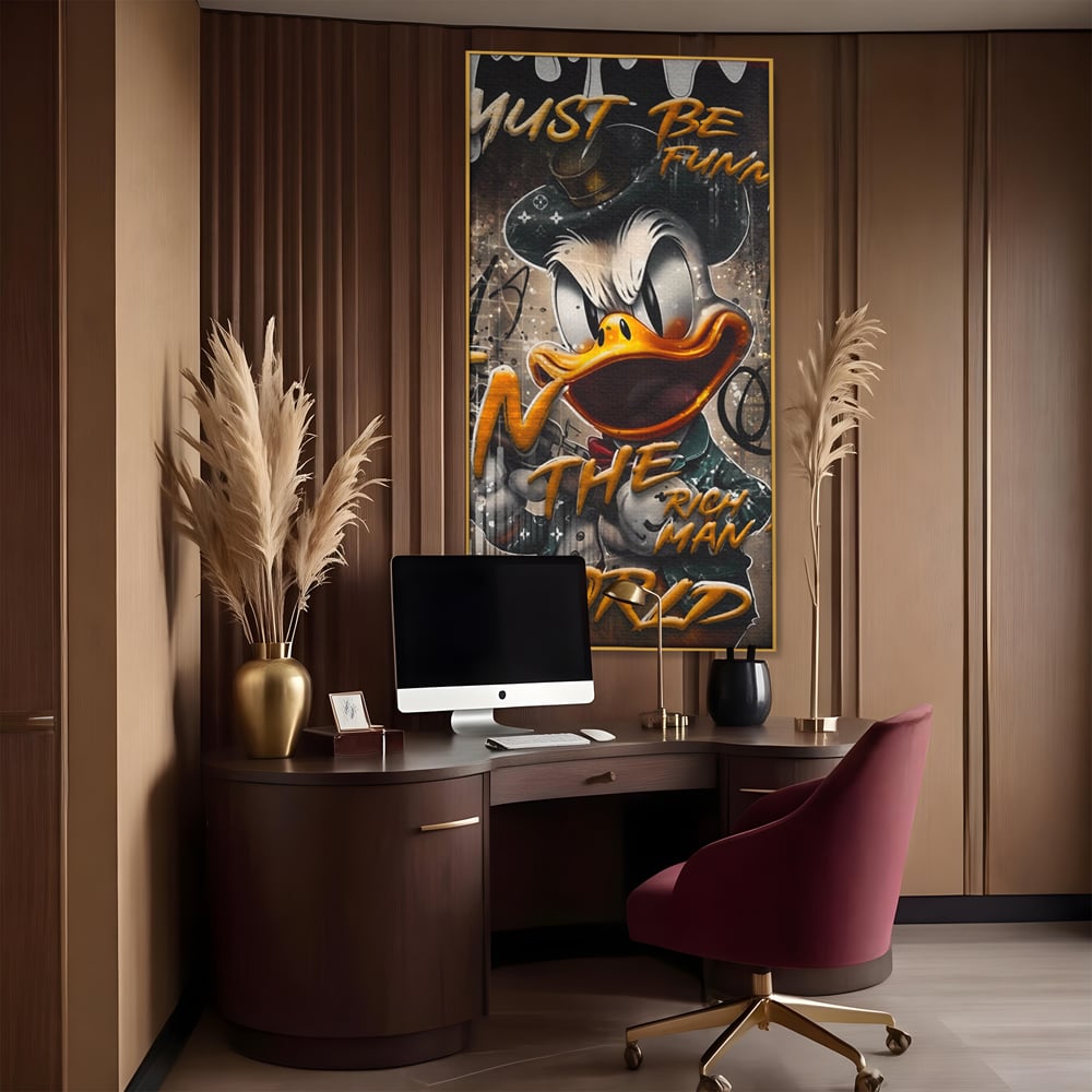 Leinwand Wandkunst Leinwand Wandkunst Premium LuxCanva® A1169, Muss lustig sein, Dekorativ, Wohnen, Dagobert Duck, Cartoons, Schlafzimmer, Kräftige Farben