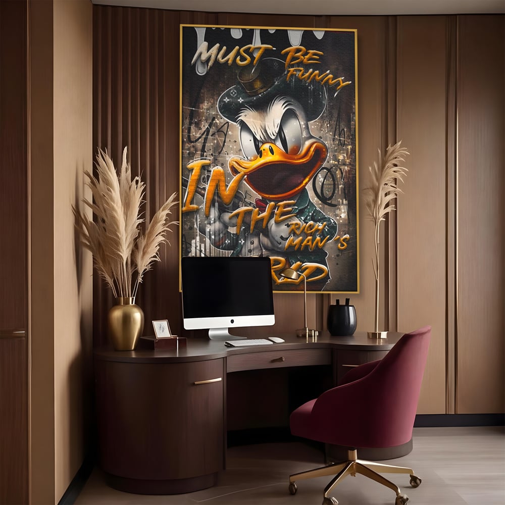 Leinwand Wandkunst Leinwand Wandkunst Premium LuxCanva® A1169, Muss lustig sein, Dekorativ, Wohnen, Dagobert Duck, Cartoons, Schlafzimmer, Kräftige Farben