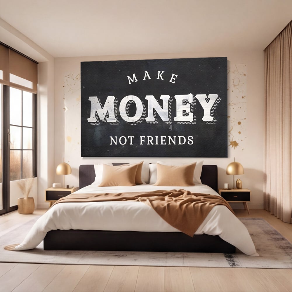 Tablou Canvas Premium LuxCanva® A1171, Make Money Not Friends ,  Motivational, Living, Dormitor, Bani, Culori Vibrante