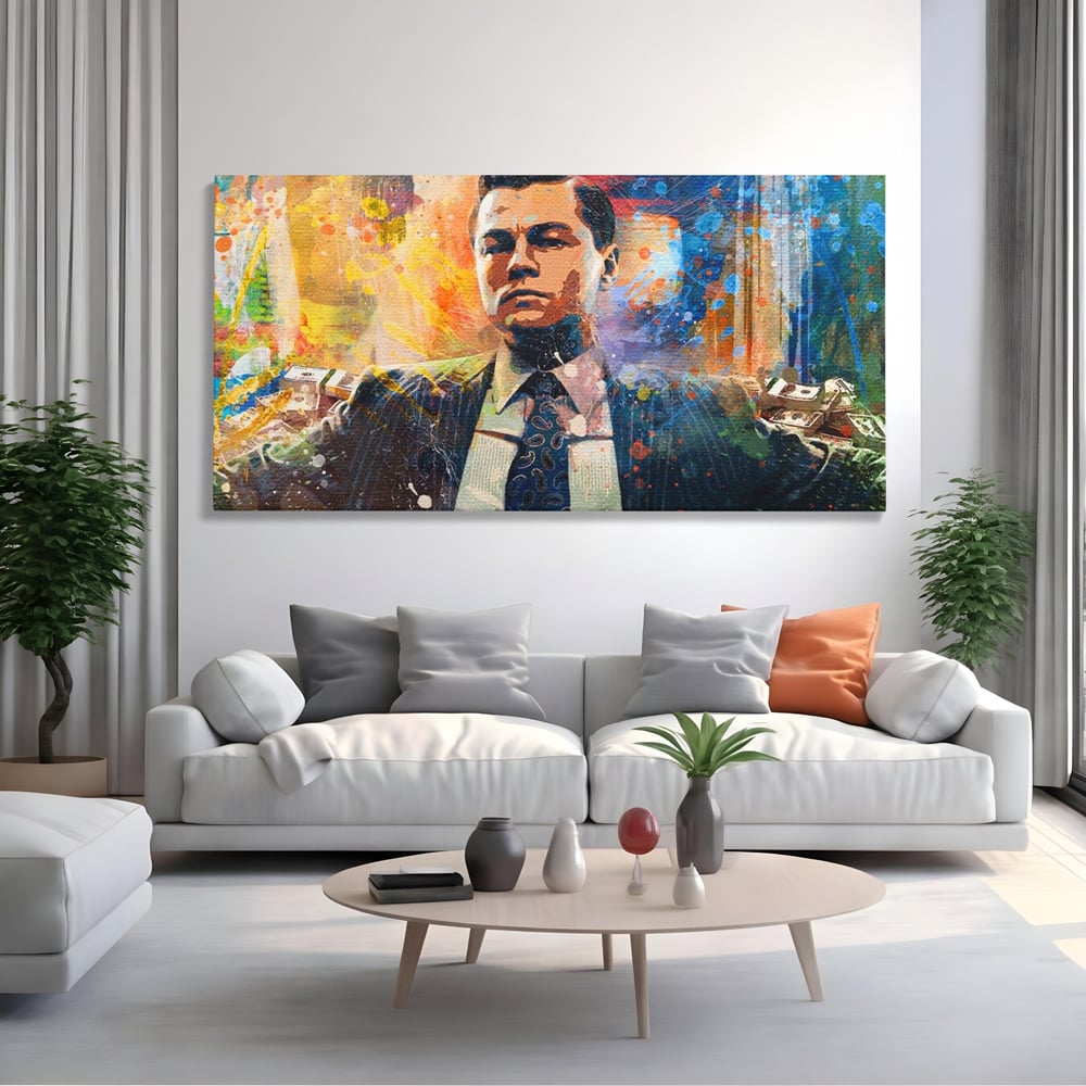 Tablou Canvas Premium LuxCanva® A1172, Money Men , Motivational, Living, Birou, Bani, Leonardo DiCaprio, Culori Vibrante