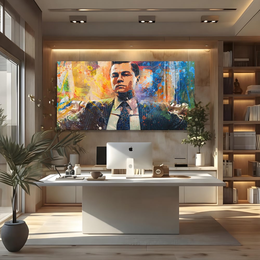 Tablou Canvas Premium LuxCanva® A1172, Money Men , Motivational, Living, Birou, Bani, Leonardo DiCaprio, Culori Vibrante
