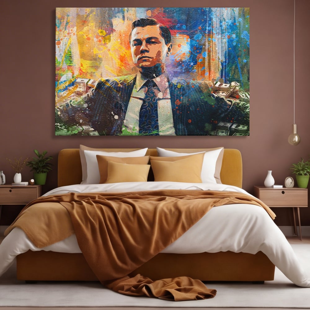 Tablou Canvas Premium LuxCanva® A1172, Money Men , Motivational, Living, Birou, Bani, Leonardo DiCaprio, Culori Vibrante