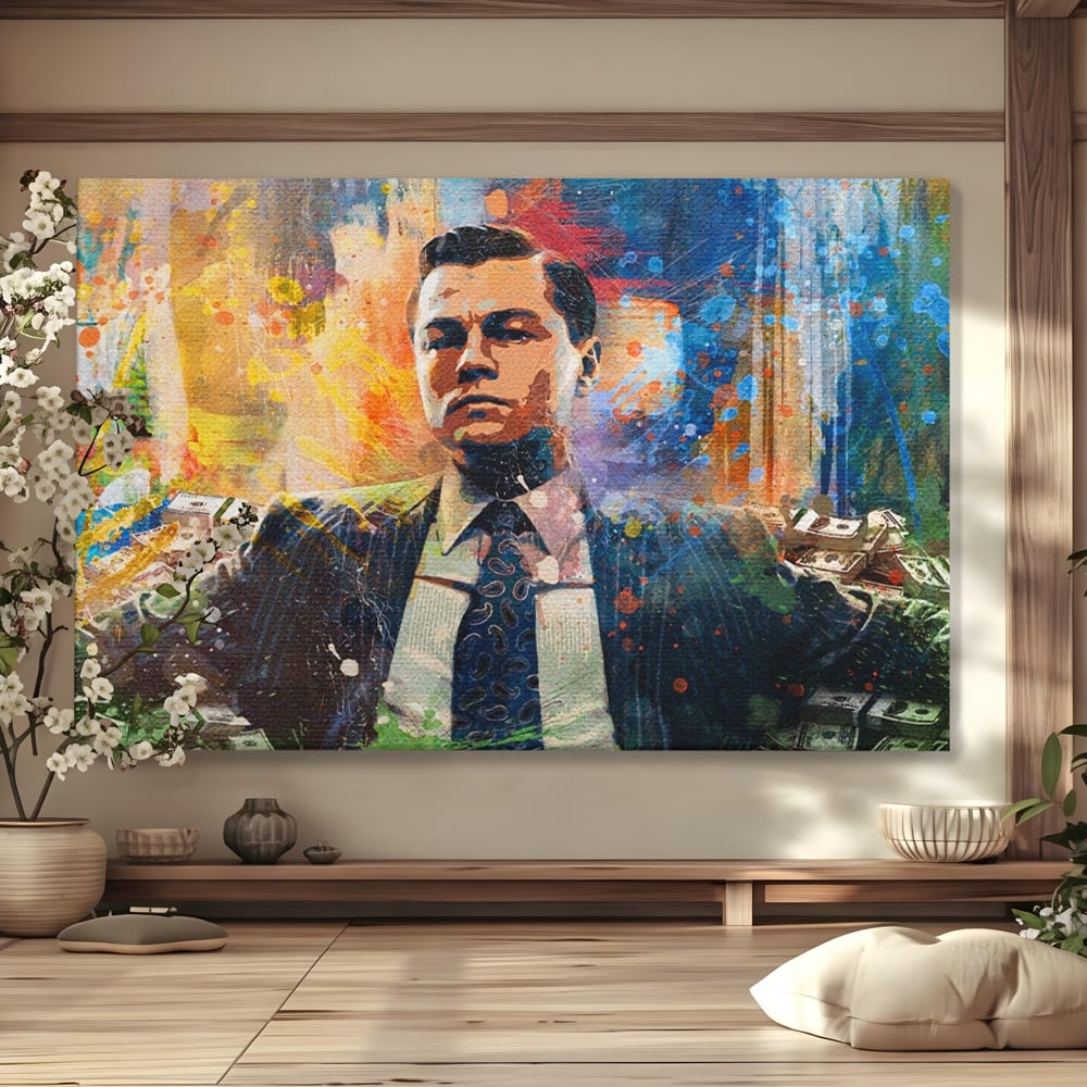Tablou Canvas Premium LuxCanva® A1172, Money Men , Motivational, Living, Birou, Bani, Leonardo DiCaprio, Culori Vibrante