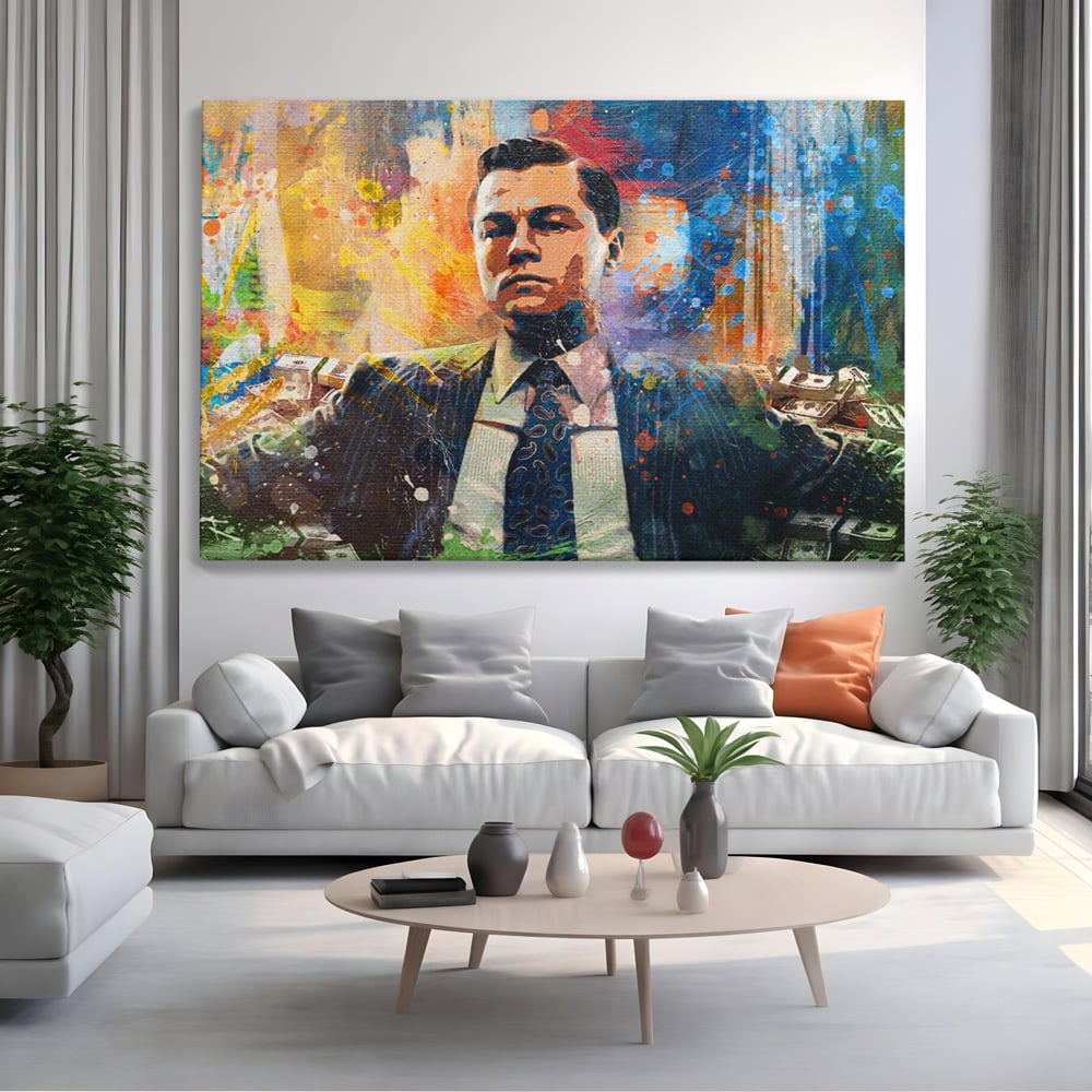 Tablou Canvas Premium LuxCanva® A1172, Money Men , Motivational, Living, Birou, Bani, Leonardo DiCaprio, Culori Vibrante