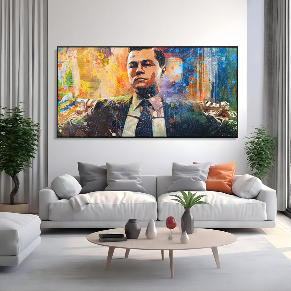 Tablou Canvas Premium LuxCanva® A1172, Money Men , Motivational, Living, Birou, Bani, Leonardo DiCaprio, Culori Vibrante