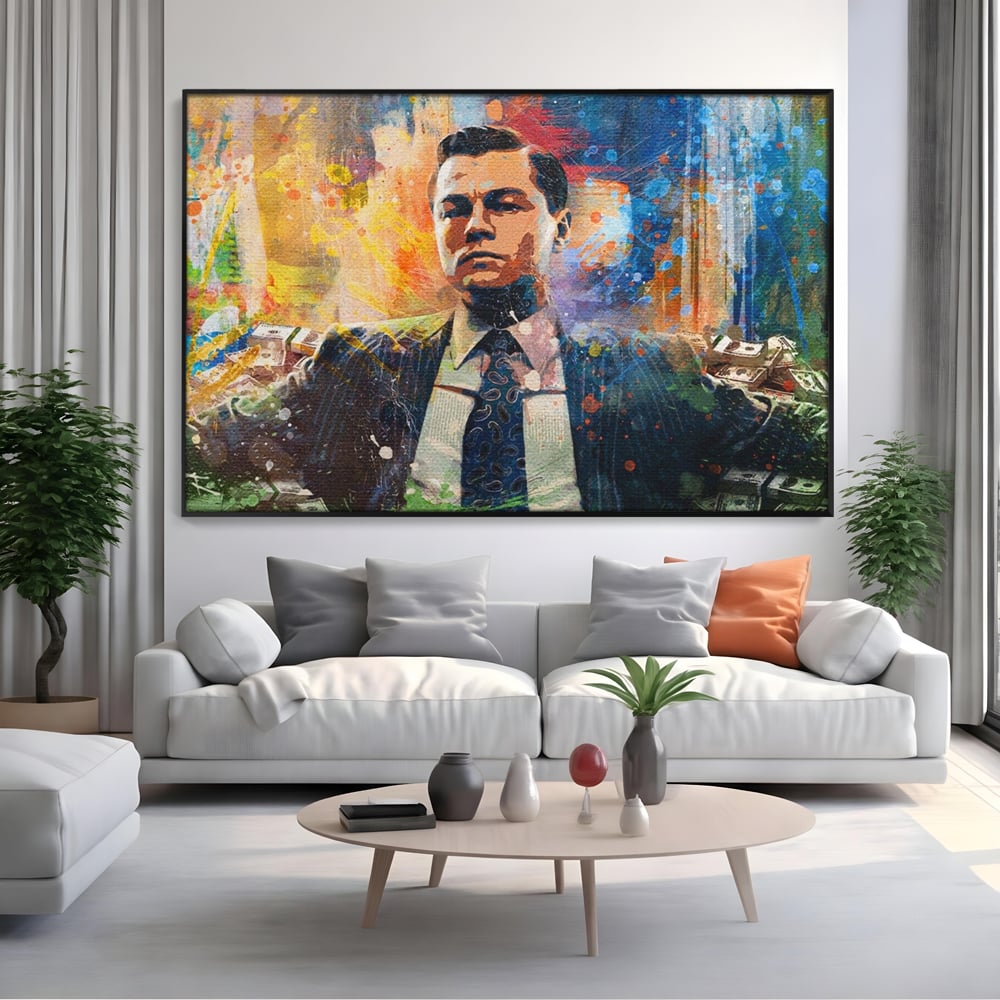 Tablou Canvas Premium LuxCanva® A1172, Money Men , Motivational, Living, Birou, Bani, Leonardo DiCaprio, Culori Vibrante