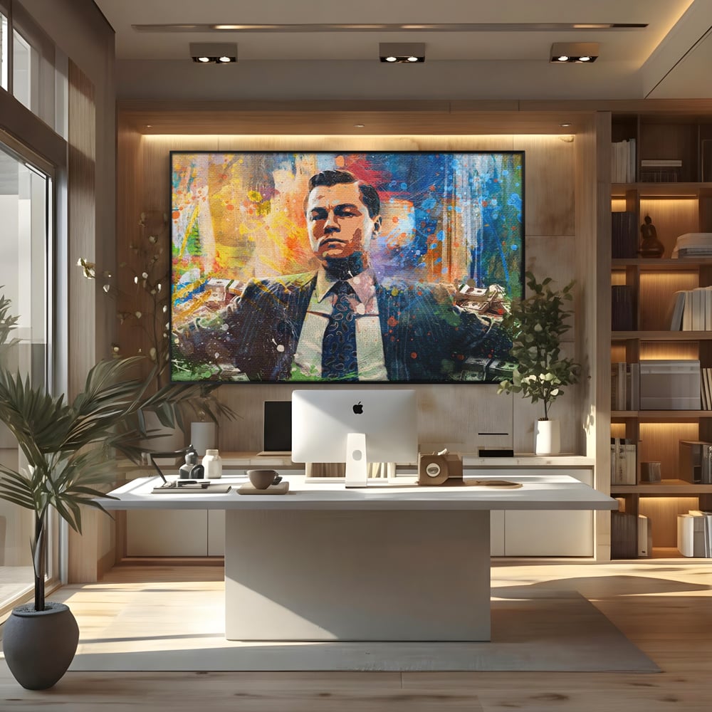 Tablou Canvas Premium LuxCanva® A1172, Money Men , Motivational, Living, Birou, Bani, Leonardo DiCaprio, Culori Vibrante