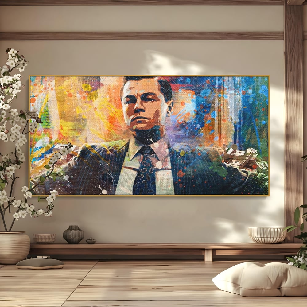 Tablou Canvas Premium LuxCanva® A1172, Money Men , Motivational, Living, Birou, Bani, Leonardo DiCaprio, Culori Vibrante
