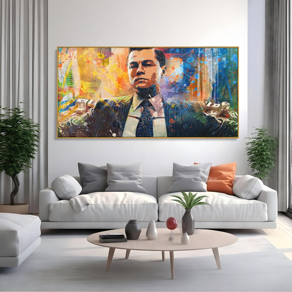 Tablou Canvas Premium LuxCanva® A1172, Money Men , Motivational, Living, Birou, Bani, Leonardo DiCaprio, Culori Vibrante
