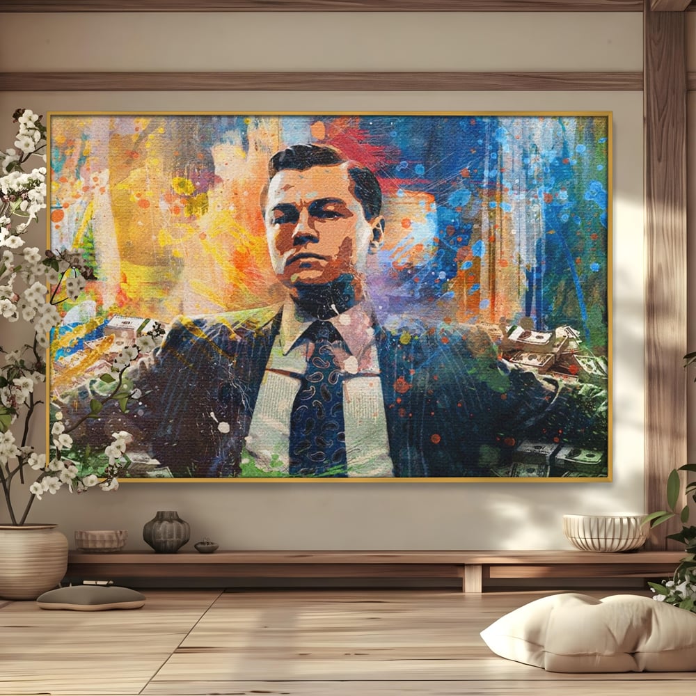 Tablou Canvas Premium LuxCanva® A1172, Money Men , Motivational, Living, Birou, Bani, Leonardo DiCaprio, Culori Vibrante