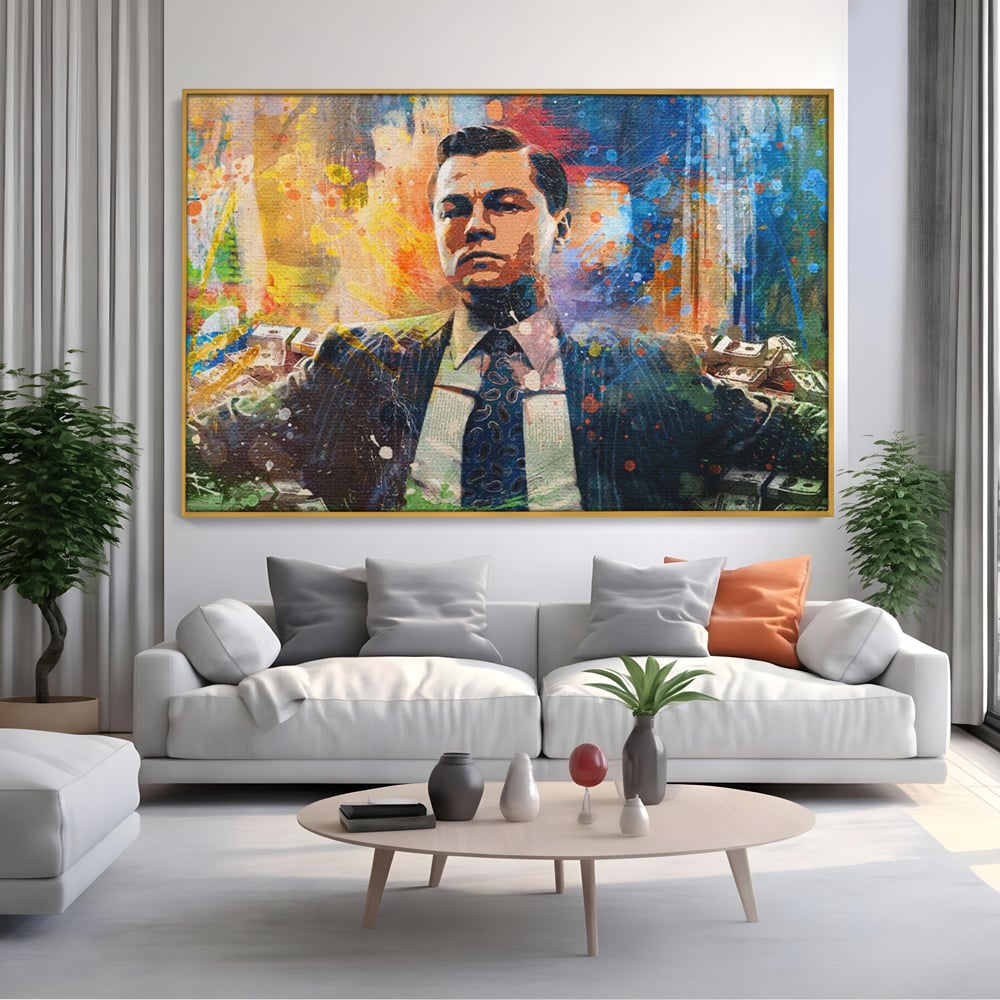 Tablou Canvas Premium LuxCanva® A1172, Money Men , Motivational, Living, Birou, Bani, Leonardo DiCaprio, Culori Vibrante