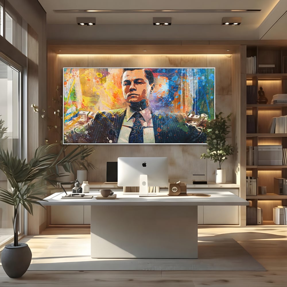 Tablou Canvas Premium LuxCanva® A1172, Money Men , Motivational, Living, Birou, Bani, Leonardo DiCaprio, Culori Vibrante