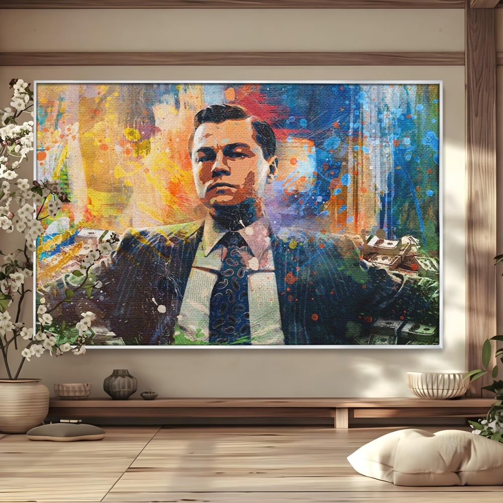 Tablou Canvas Premium LuxCanva® A1172, Money Men , Motivational, Living, Birou, Bani, Leonardo DiCaprio, Culori Vibrante