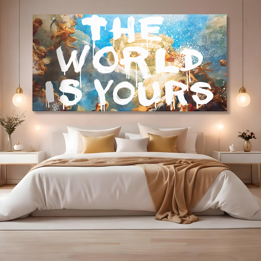 Leinwandbilder Premium LuxCanva® A1175, Die Welt gehört dir, Motivationsbilder, Büro, Engel, Himmel, leuchtende Farben