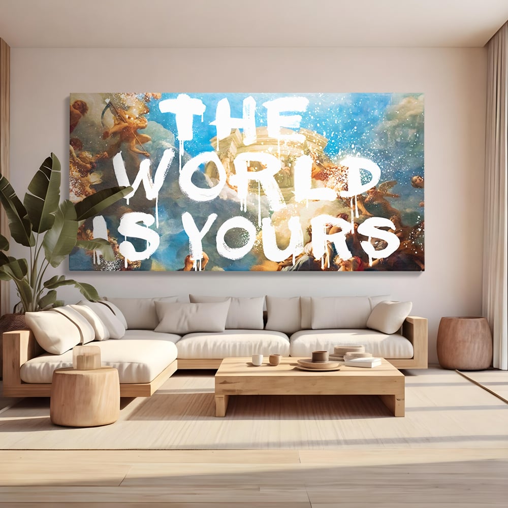 Leinwandbilder Premium LuxCanva® A1175, Die Welt gehört dir, Motivationsbilder, Büro, Engel, Himmel, leuchtende Farben