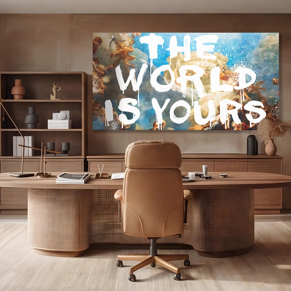 Leinwandbilder Premium LuxCanva® A1175, Die Welt gehört dir, Motivationsbilder, Büro, Engel, Himmel, leuchtende Farben