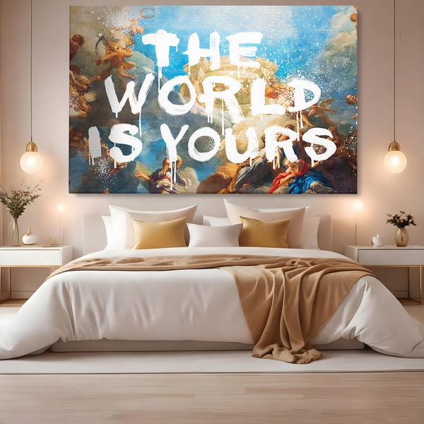 Tablou Canvas Premium LuxCanva® A1175, The World Is Yours , Motivational, Birou, Inger, Cer, Culori Vibrante