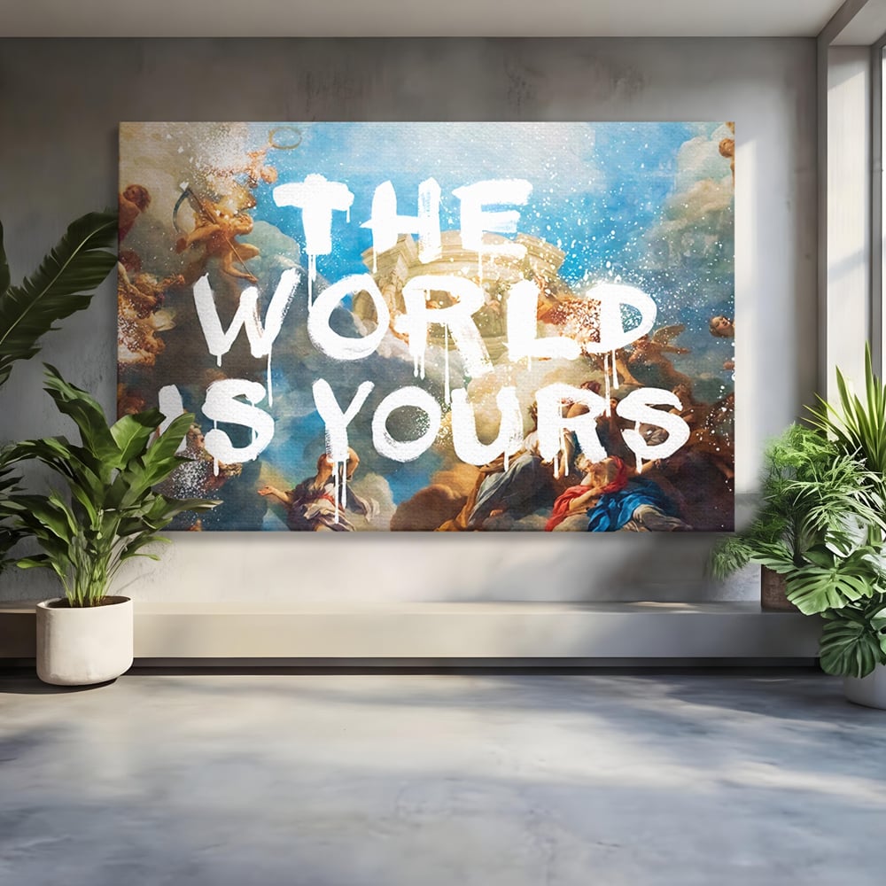 Tablou Canvas Premium LuxCanva® A1175, The World Is Yours , Motivational, Birou, Inger, Cer, Culori Vibrante