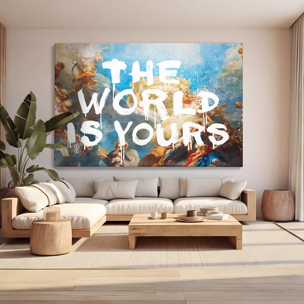Leinwandbilder Premium LuxCanva® A1175, Die Welt gehört dir, Motivationsbilder, Büro, Engel, Himmel, leuchtende Farben