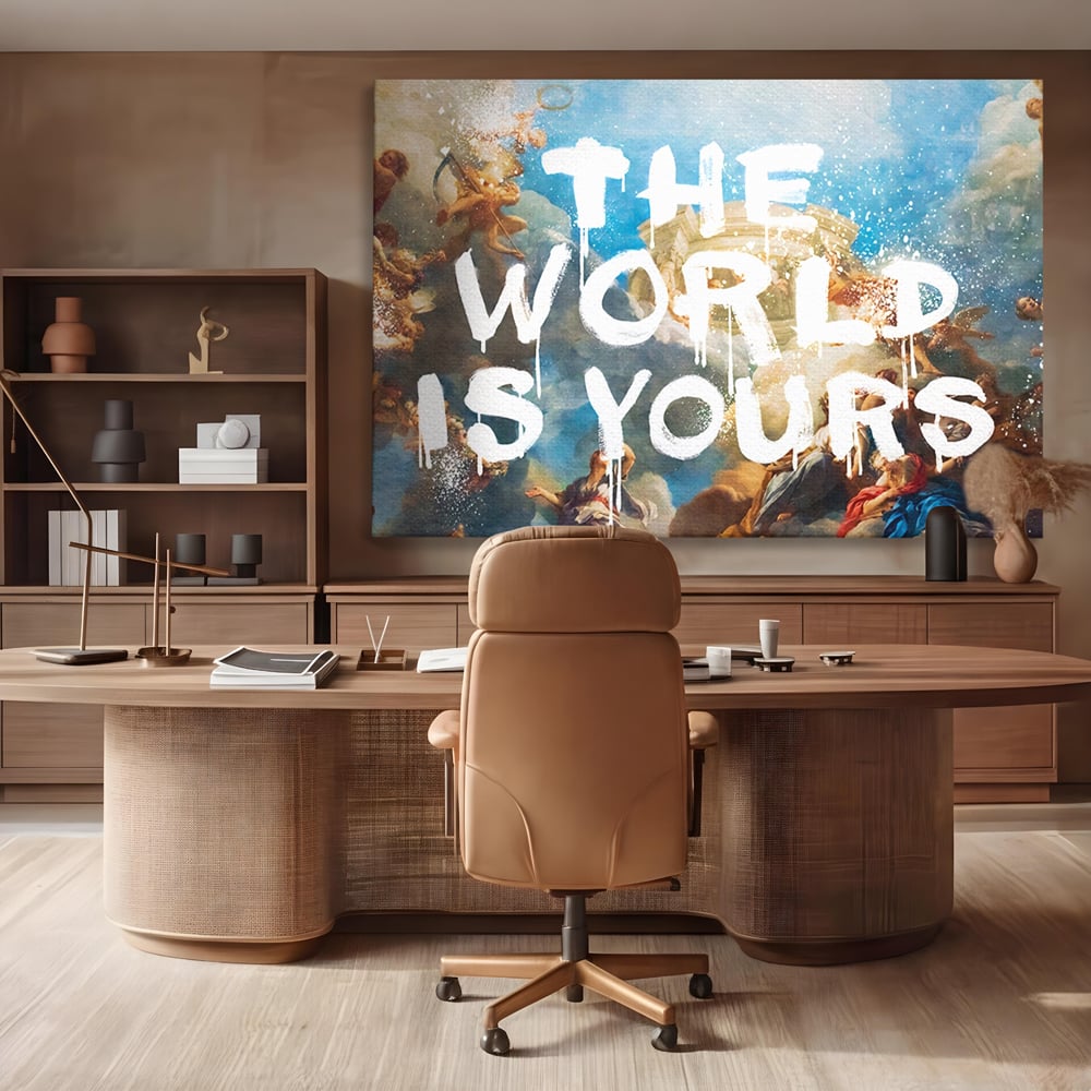Leinwandbilder Premium LuxCanva® A1175, Die Welt gehört dir, Motivationsbilder, Büro, Engel, Himmel, leuchtende Farben
