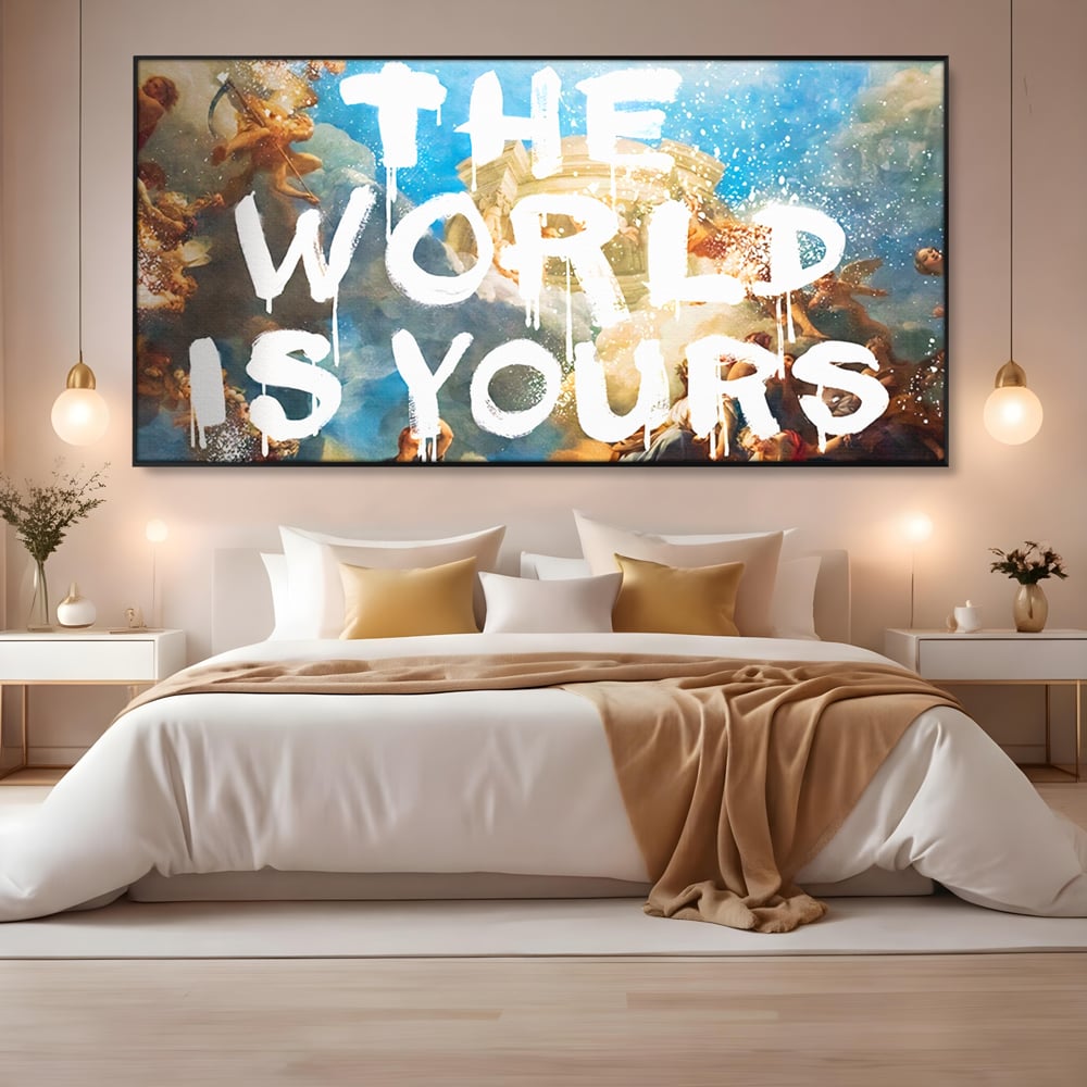 Leinwandbilder Premium LuxCanva® A1175, Die Welt gehört dir, Motivationsbilder, Büro, Engel, Himmel, leuchtende Farben