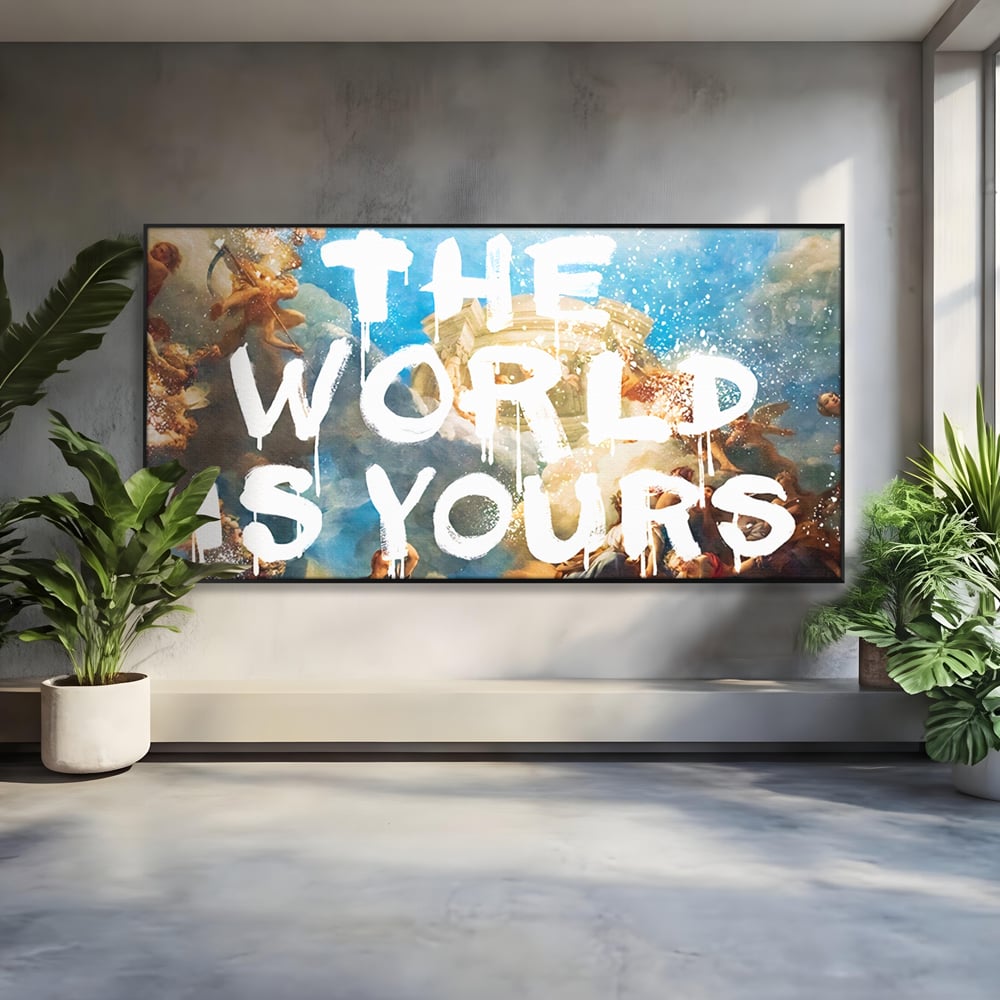 Leinwandbilder Premium LuxCanva® A1175, Die Welt gehört dir, Motivationsbilder, Büro, Engel, Himmel, leuchtende Farben