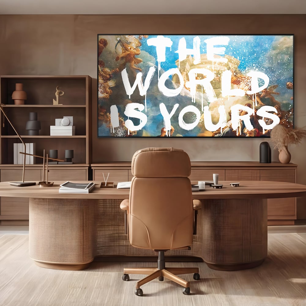 Leinwandbilder Premium LuxCanva® A1175, Die Welt gehört dir, Motivationsbilder, Büro, Engel, Himmel, leuchtende Farben