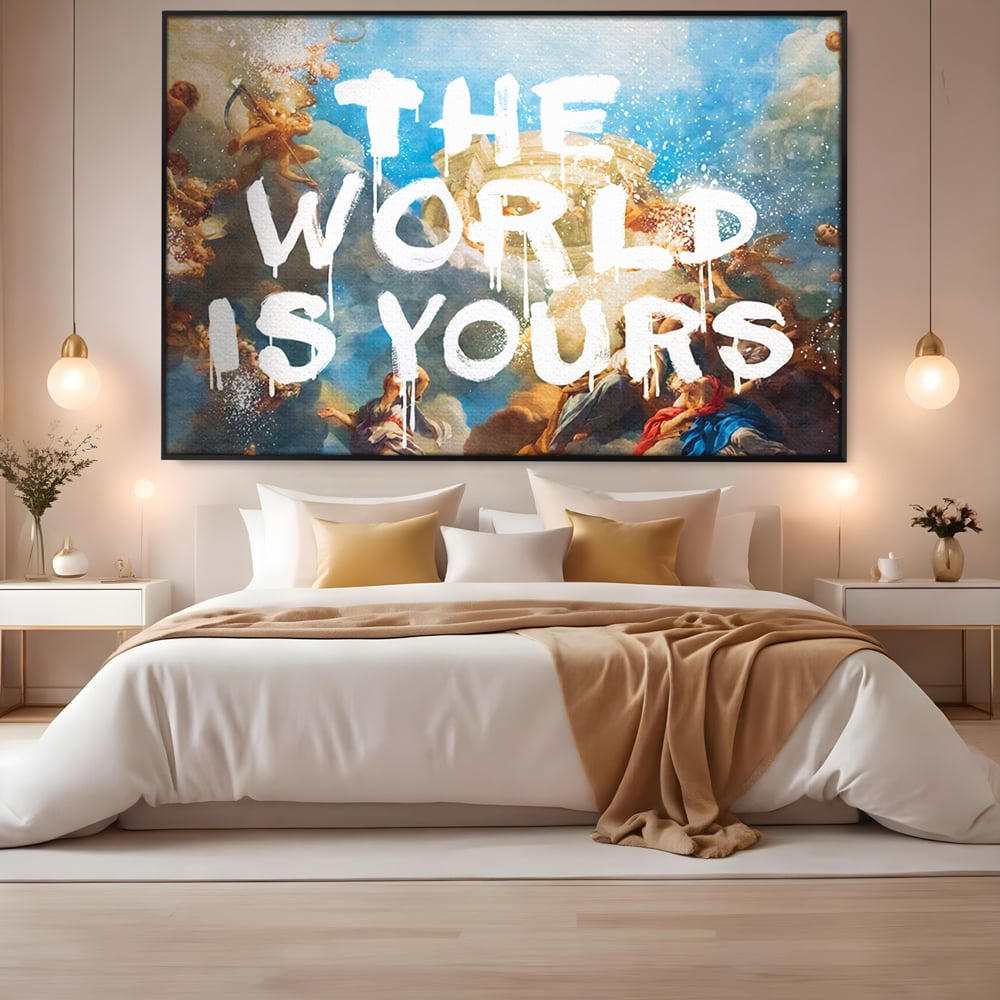 Leinwandbilder Premium LuxCanva® A1175, Die Welt gehört dir, Motivationsbilder, Büro, Engel, Himmel, leuchtende Farben
