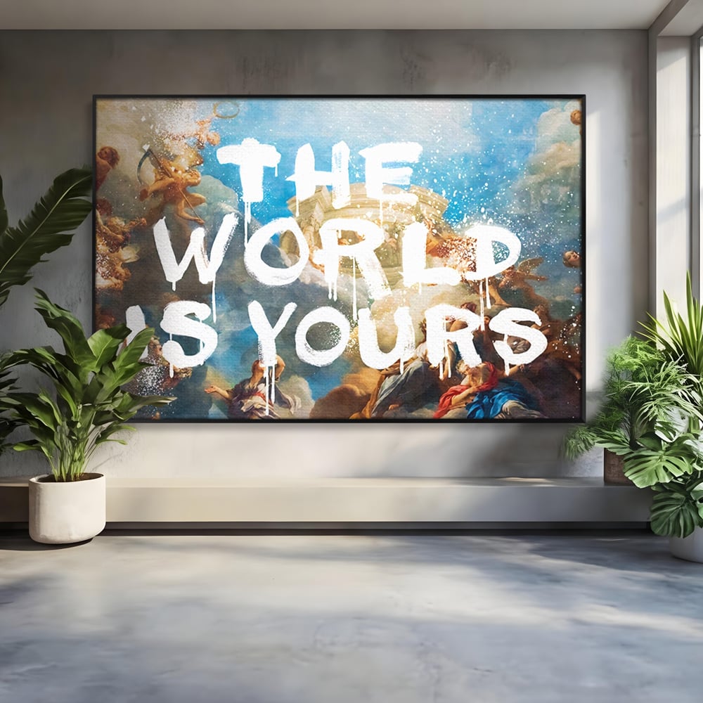 Leinwandbilder Premium LuxCanva® A1175, Die Welt gehört dir, Motivationsbilder, Büro, Engel, Himmel, leuchtende Farben