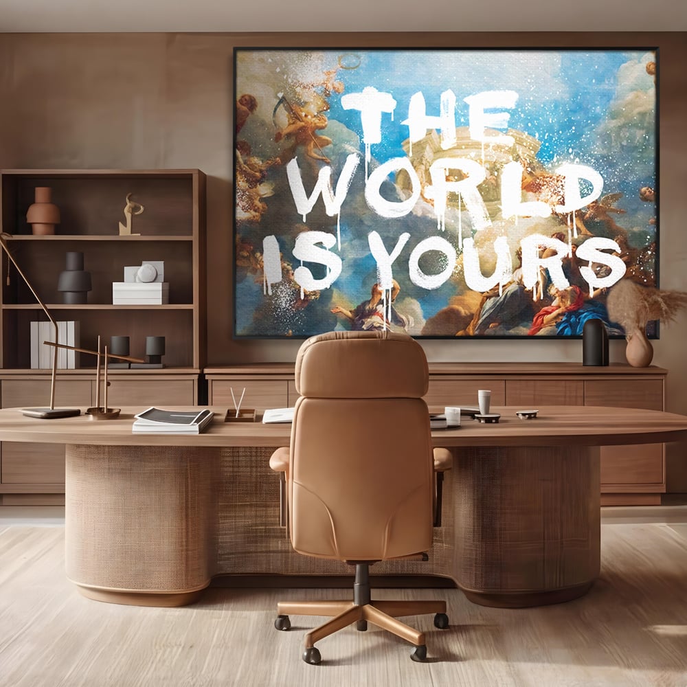 Leinwandbilder Premium LuxCanva® A1175, Die Welt gehört dir, Motivationsbilder, Büro, Engel, Himmel, leuchtende Farben