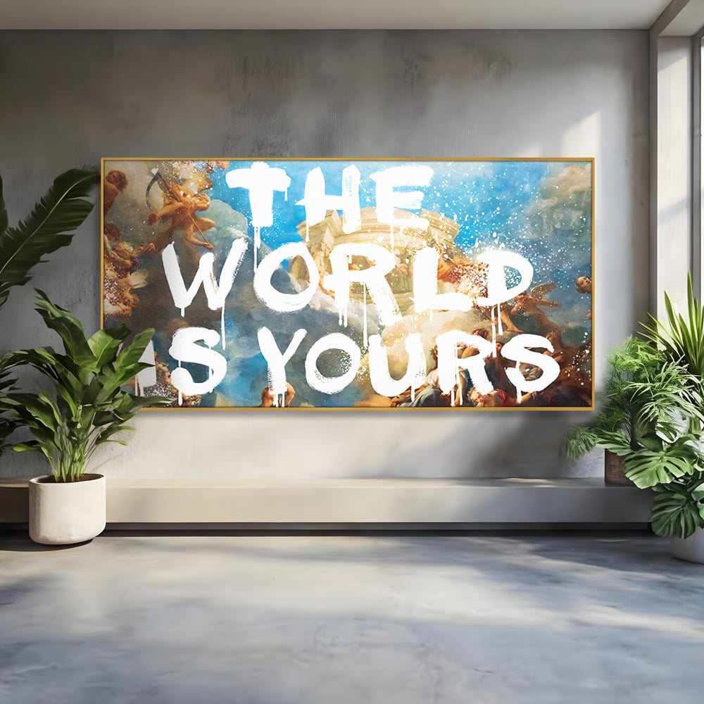 Leinwandbilder Premium LuxCanva® A1175, Die Welt gehört dir, Motivationsbilder, Büro, Engel, Himmel, leuchtende Farben