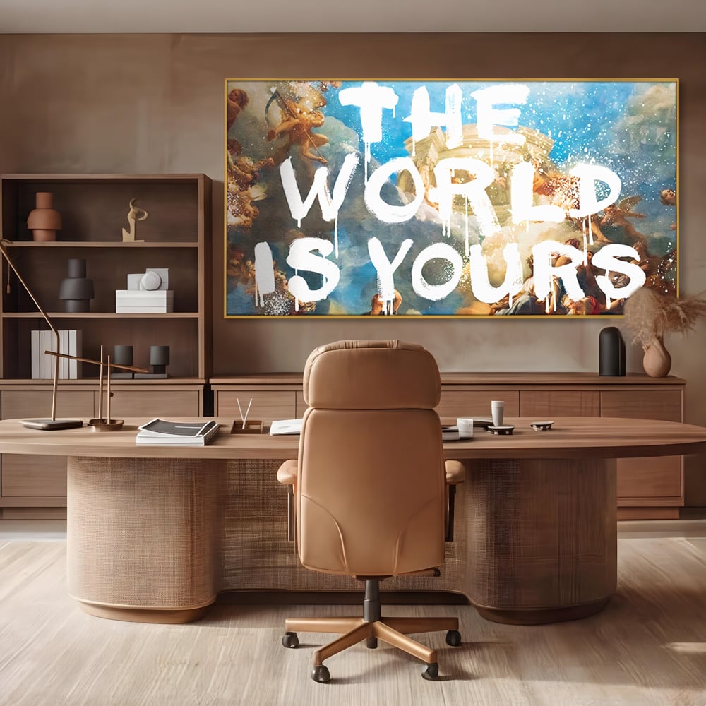 Leinwandbilder Premium LuxCanva® A1175, Die Welt gehört dir, Motivationsbilder, Büro, Engel, Himmel, leuchtende Farben