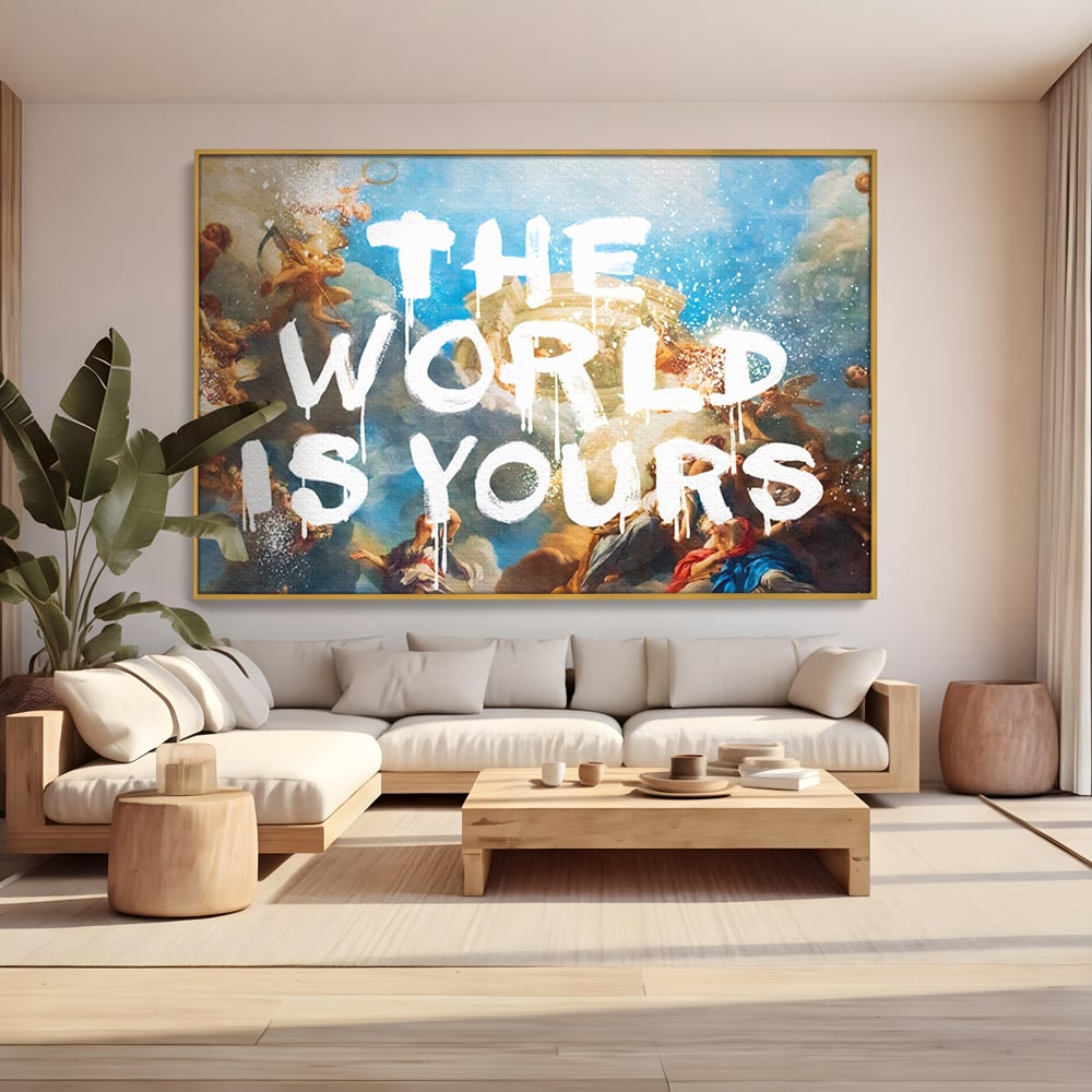 Leinwandbilder Premium LuxCanva® A1175, Die Welt gehört dir, Motivationsbilder, Büro, Engel, Himmel, leuchtende Farben