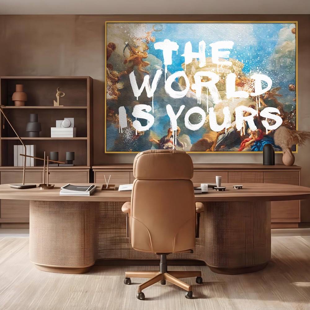 Leinwandbilder Premium LuxCanva® A1175, Die Welt gehört dir, Motivationsbilder, Büro, Engel, Himmel, leuchtende Farben