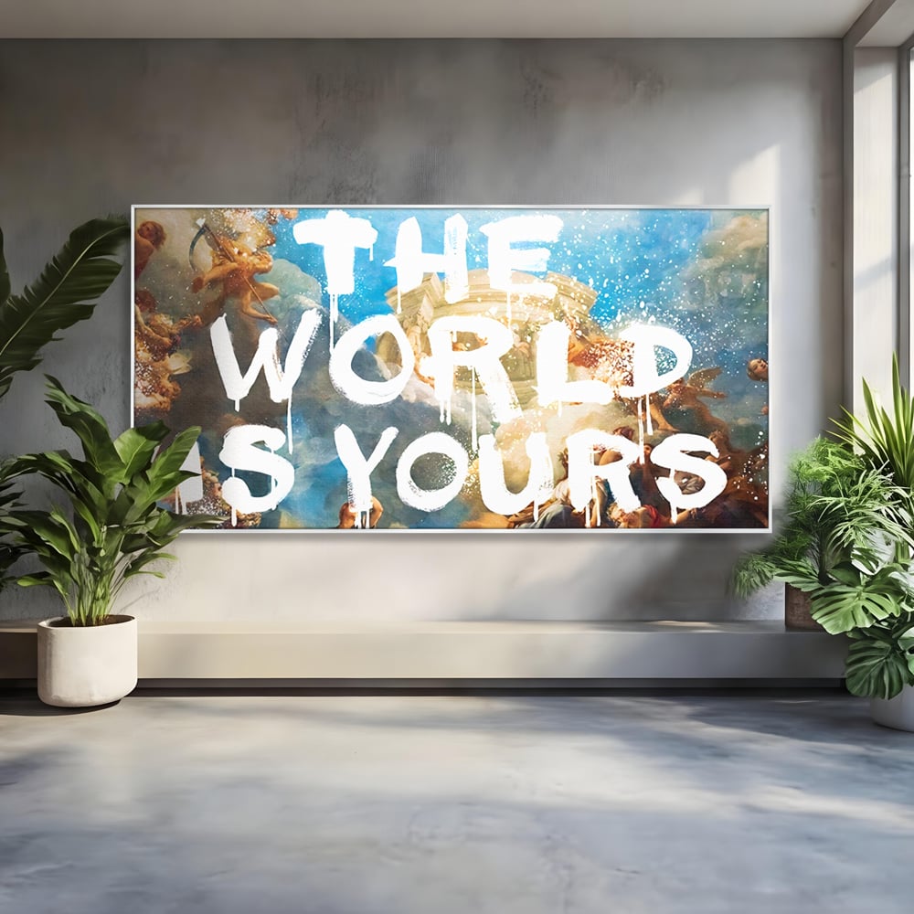 Leinwandbilder Premium LuxCanva® A1175, Die Welt gehört dir, Motivationsbilder, Büro, Engel, Himmel, leuchtende Farben