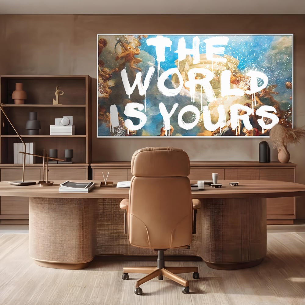 Leinwandbilder Premium LuxCanva® A1175, Die Welt gehört dir, Motivationsbilder, Büro, Engel, Himmel, leuchtende Farben