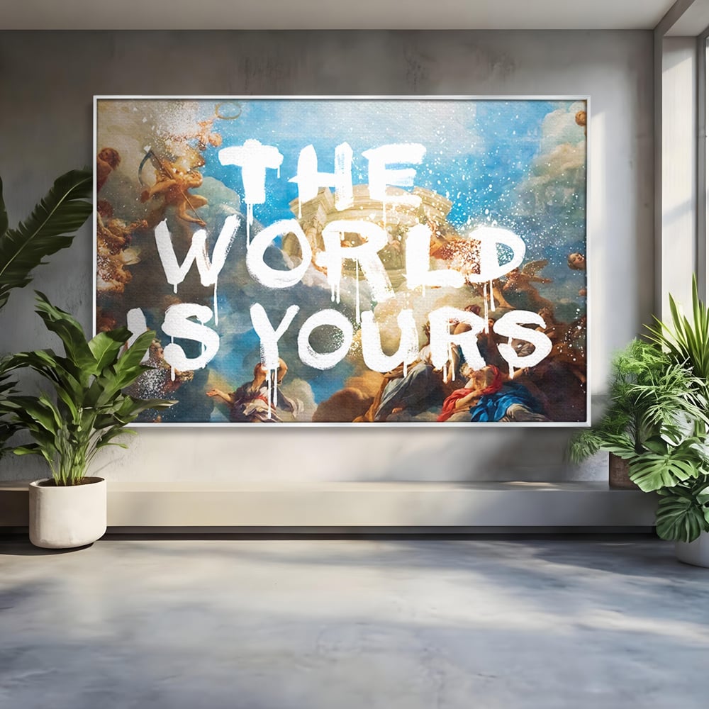 Leinwandbilder Premium LuxCanva® A1175, Die Welt gehört dir, Motivationsbilder, Büro, Engel, Himmel, leuchtende Farben