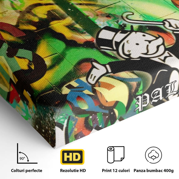 Tablou Canvas Premium LuxCanva® A1176, Monopoly Dollars , Palm Angels, Palmier, Dormitor, Dolar, Culori Vibrante