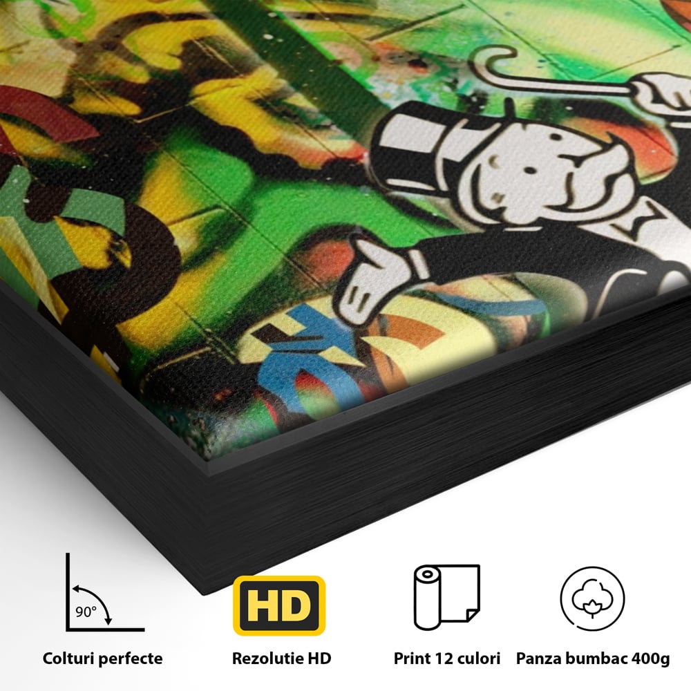 Tablou Canvas Premium LuxCanva® A1176, Monopoly Dollars , Palm Angels, Palmier, Dormitor, Dolar, Culori Vibrante