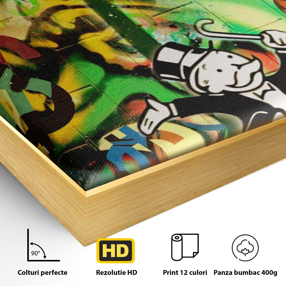 Tablou Canvas Premium LuxCanva® A1176, Monopoly Dollars , Palm Angels, Palmier, Dormitor, Dolar, Culori Vibrante