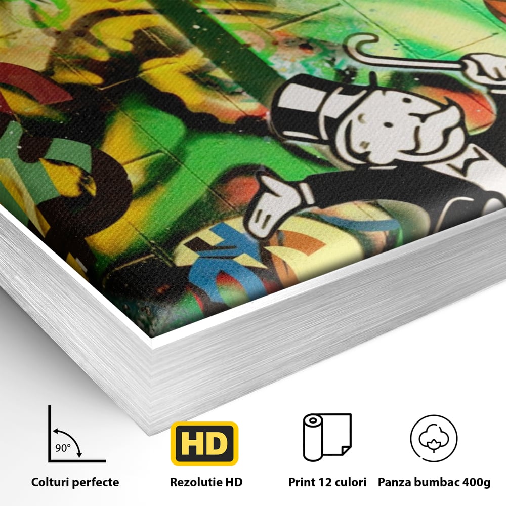 Tablou Canvas Premium LuxCanva® A1176, Monopoly Dollars , Palm Angels, Palmier, Dormitor, Dolar, Culori Vibrante